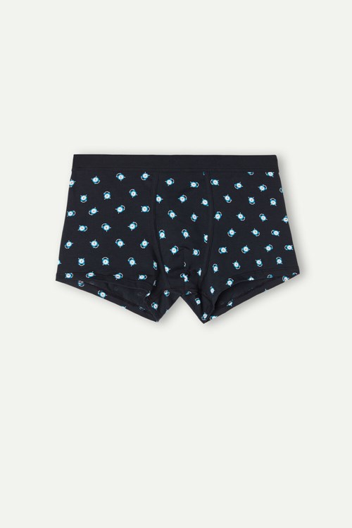 Intimissimi Alarm Clock Boxers in Stretch Supima® Cotton Blue - 183j - Midnight Blue Alarms Print | 5168EPLAZ