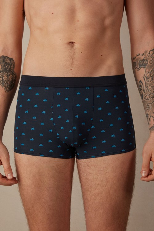 Intimissimi Bicycle Boxers in Microfiber Blue - 178j - Midnight Blue Bike Print | 9124AOKGE