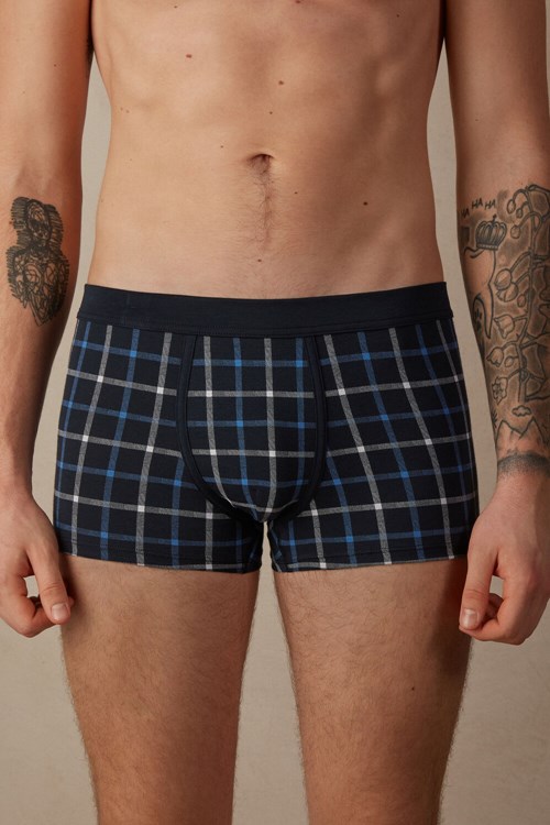 Intimissimi Blue Checkered Boxers in Stretch Supima® Cotton Blue - 169j - Blue Squares | 8461FGVTB