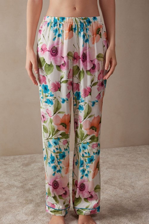 Intimissimi Botanical Lyrics Full Length Satin Pants Print - 228j - Botanical Lyrics Print | 3416AQGLD