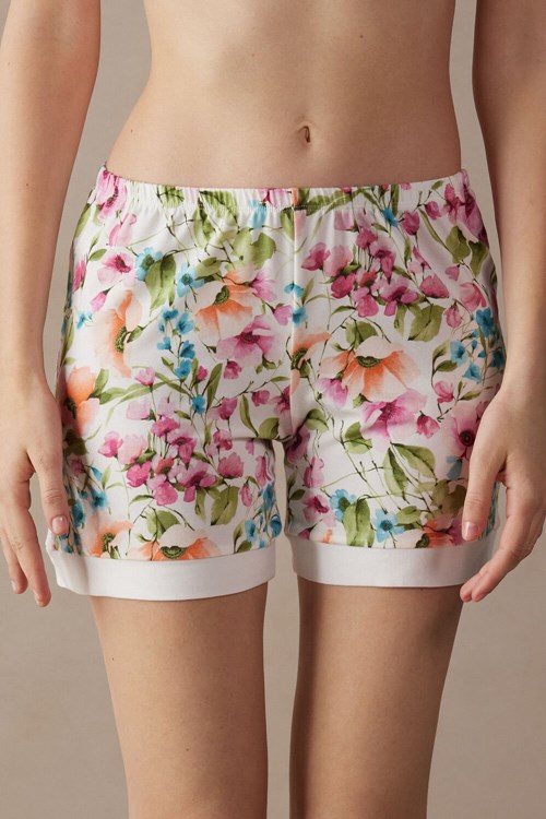 Intimissimi Botanical Lyrics Modal Shorts White - 229j - Small Botanical Lyrics Print | 5106ACPJL