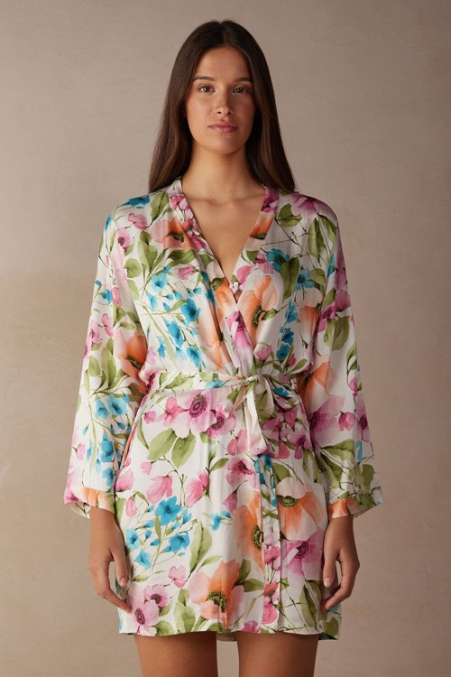 Intimissimi Botanical Lyrics Satin Kimono Print - 228j - Botanical Lyrics Print | 8632EBFQN