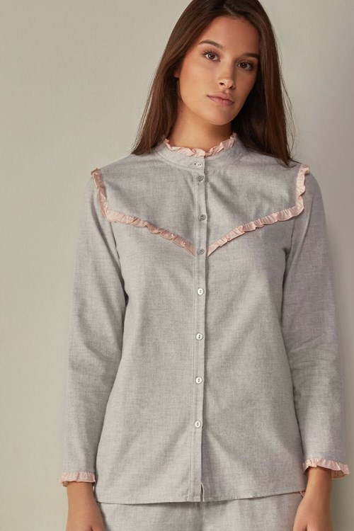 Intimissimi Cotton Rouches Brushed Cotton Cloth Long Sleeve Shirt Grey - 833i - Light Grey Heather | 4970RTSVP