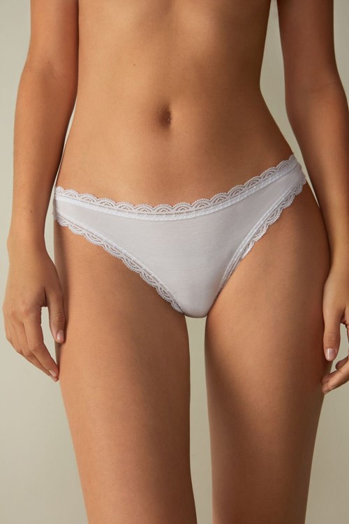 Intimissimi Cotton and Lace Brazilian White - 001 - White | 6375JUSBD