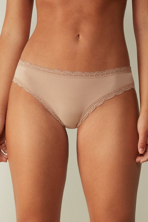 Intimissimi Cotton and Lace Panties Natural - 044 - Soft Beige | 0958FPGJU