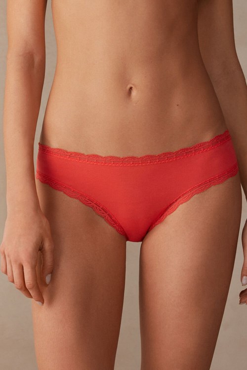 Intimissimi Cotton and Lace Panties Orange - 219j - Flame Scarlet | 7854GIUQS