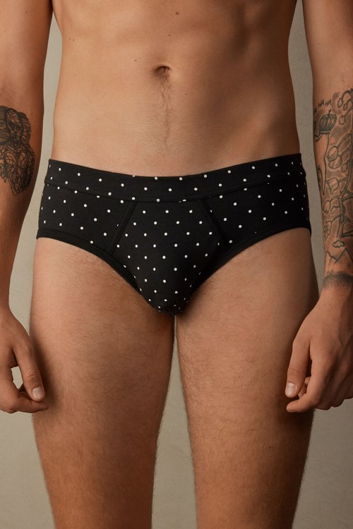 Intimissimi Dotted Briefs in Stretch Supima® Cotton Black - 062j - Black Dot Print | 2058IUNTX