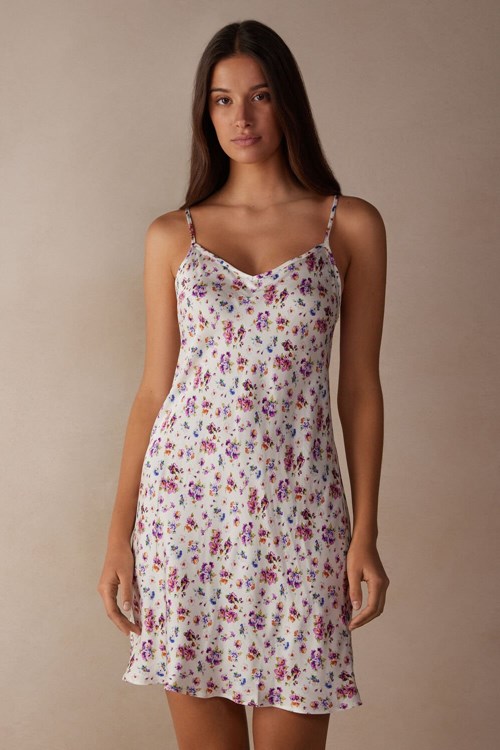 Intimissimi Dreaming of Spring Satin Slip Print - 208j - White Spring Bouquet Print | 3820WBQHI