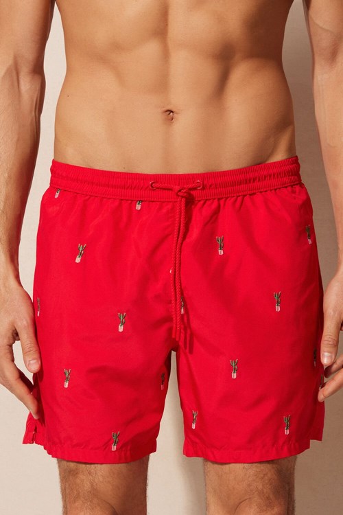 Intimissimi Embroidered Cactus Swim Trunks Print - 258j - Red Cactus Embroidery | 8650IPJMD