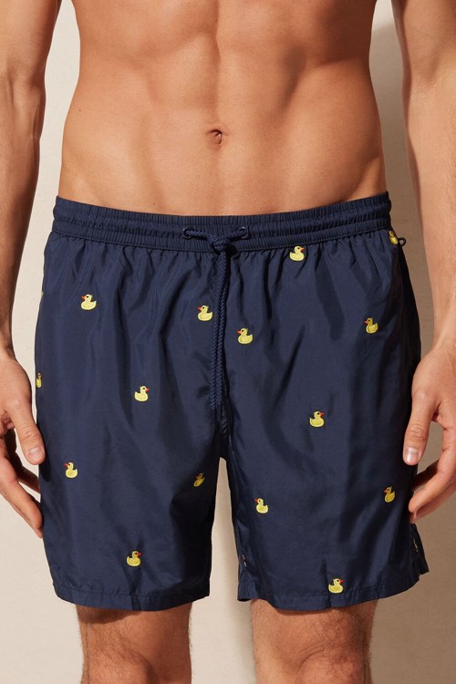 Intimissimi Embroidered Duck Swim Trunks Blue - 251j - Intense Blue Duck Embroidery | 1739MFVLA