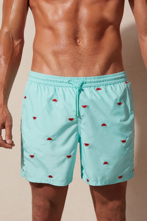 Intimissimi Embroidered Watermelon Swim Trunks Print - 255j - Aqua Green Watermelon Embroidery | 5079SXFKP