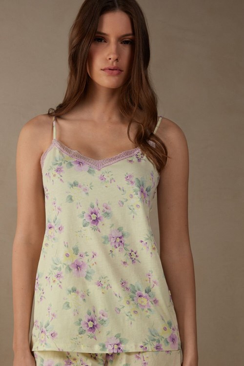 Intimissimi Flower Power Top in Supima® Ultrafresh Cotton Yellow - 870i - Pastel Yellow Floral Print | 0864ELOTP