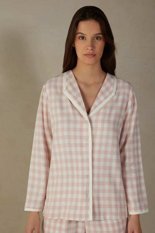 Intimissimi Gingham Lover Shirt in Brushed Cloth White - 895i - Pink Check / Talc | 4903JIVAR