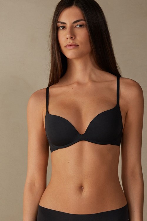 Intimissimi Gioia B Cup Microfiber Super Push-Up Bra Black - 019 - Black | 7692OGFXP