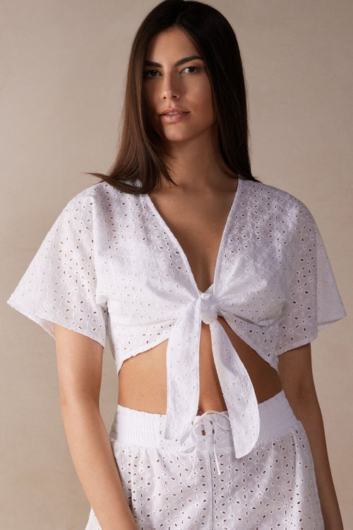 Intimissimi Hello Sunshine Sangallo Lace Tie-Front Top White - 001 - White | 3972HYDWK