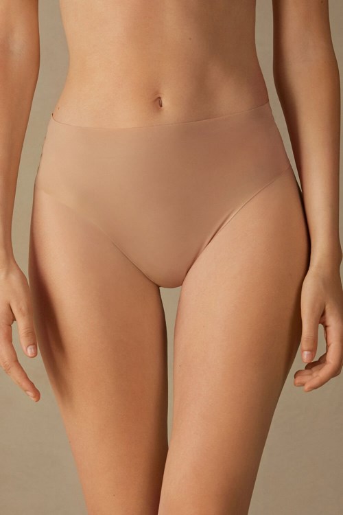 Intimissimi High Waist Thong in Seamless Ultralight Microfiber Natural - 044 - Soft Beige | 2915EBJKY