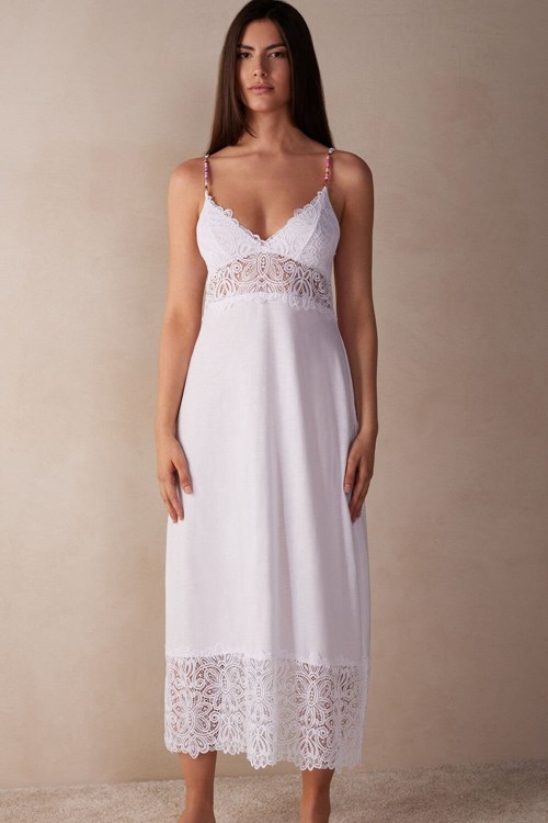 Intimissimi Hot Summer Days Long Nightgown in Supima® Ultrafresh Cotton White - 001 - White | 3467OBTPU