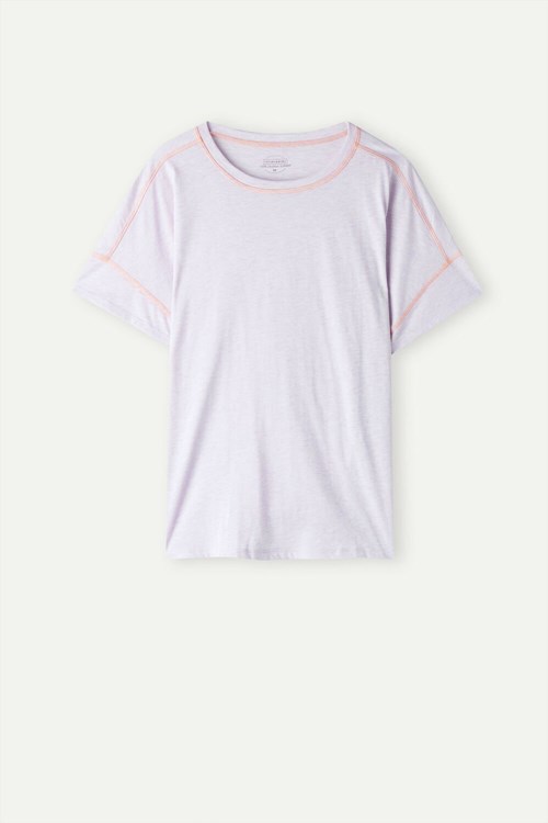 Intimissimi Iris and Apricot Short Sleeve Supima® Ultrafresh Cotton Top Violet - 3059 - Bianco | 5013HKIQE