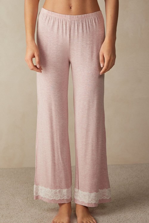 Intimissimi Lace Trim Full Length Pants in Modal Pale Pink - 008j - Heathered Light Pink | 5209FMYJS