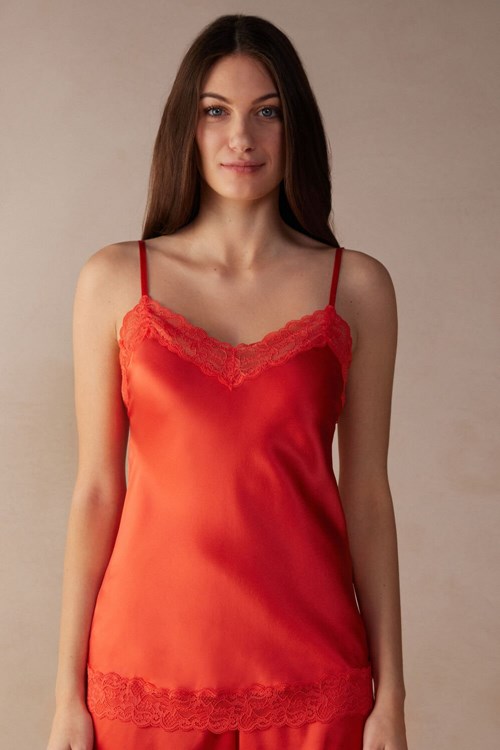 Intimissimi Lace and Silk Top Orange - 219j - Flame Scarlet | 5493JVWZH