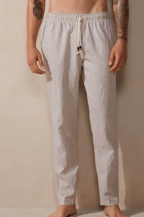 Intimissimi Linen and Cotton Full Length Pants Natural - 917i - Linen White | 8061UVYGE