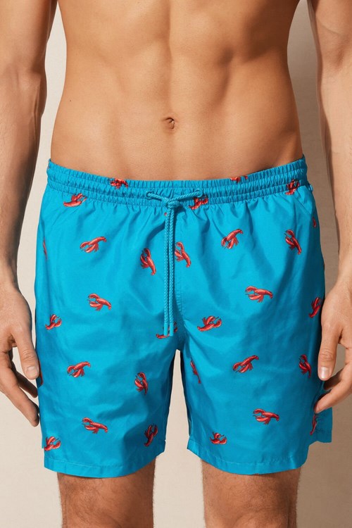 Intimissimi Lobster Print Swim Trunks Blue - 273j - Peacock Blue Lobster Print | 5302LPVKA