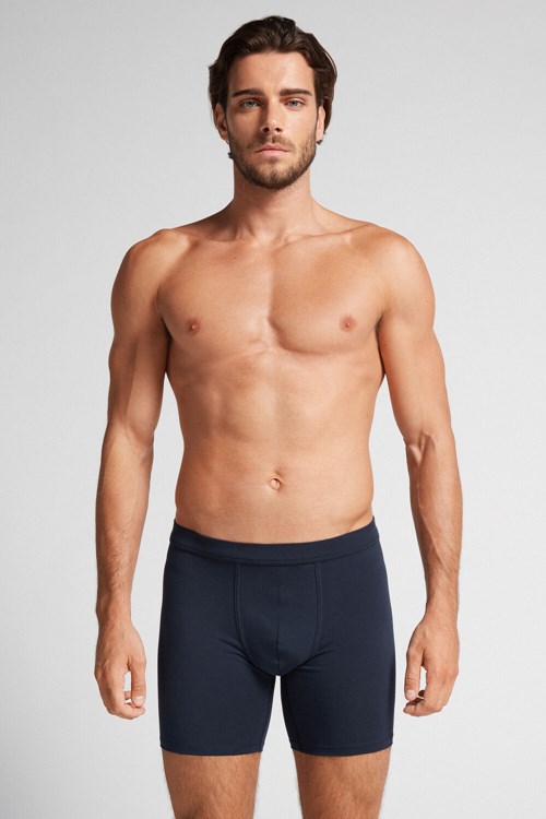 Intimissimi Long Boxers in Stretch Supima® Cotton Blue - 800 - Midnight Blue | 4291OLCWG