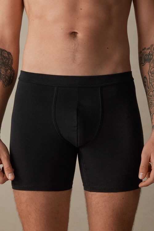 Intimissimi Long Boxers in Stretch Supima® Cotton Black - 019 - Black | 5684INABW