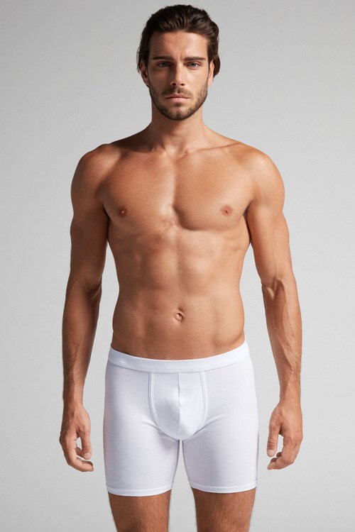 Intimissimi Long Boxers in Stretch Supima® Cotton White - 001 - White | 7342ATPWJ