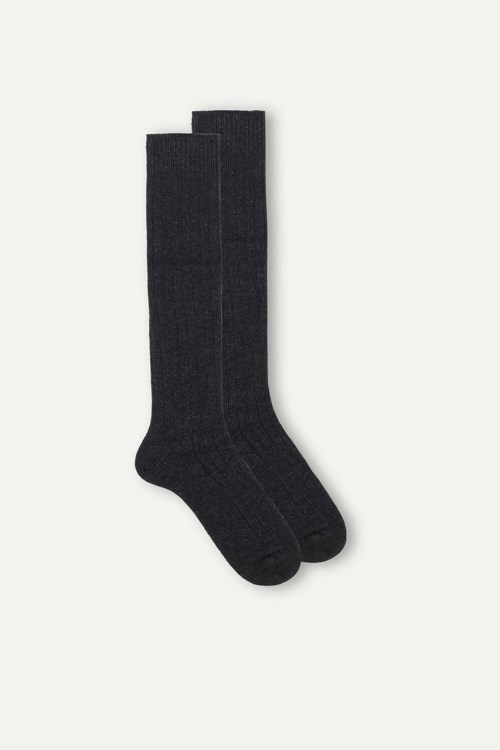 Intimissimi Long Ribbed Socks in Cashmere and Wool Grey - 780 - Anthracite | 6190QVXFL