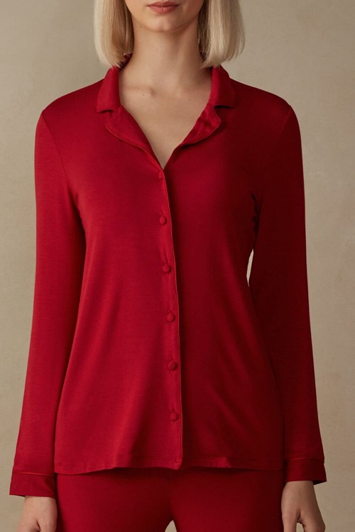 Intimissimi Long-Sleeve Micromodal Pajama Top Red - 1473 - Red | 7469RDJEY