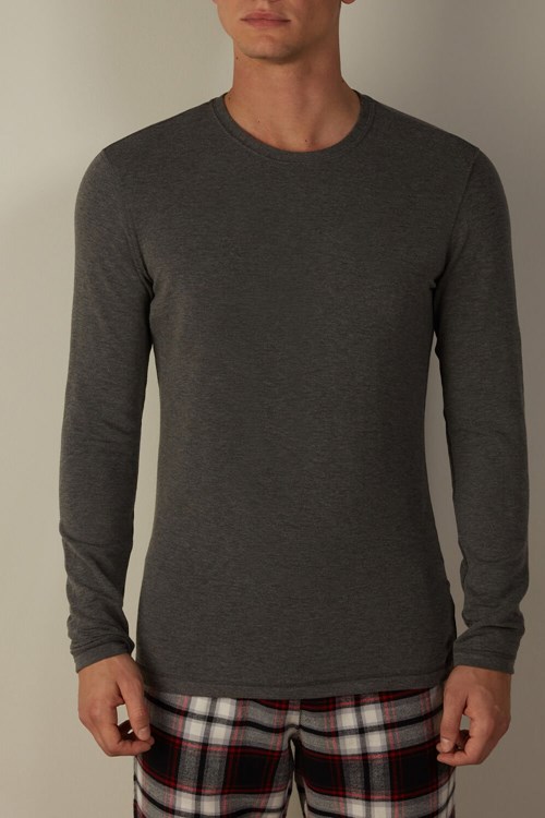 Intimissimi Long-Sleeve Modal-Cashmere Top Dark Grey - 5227 - Heathered Graphite Grey | 0692MKCPJ