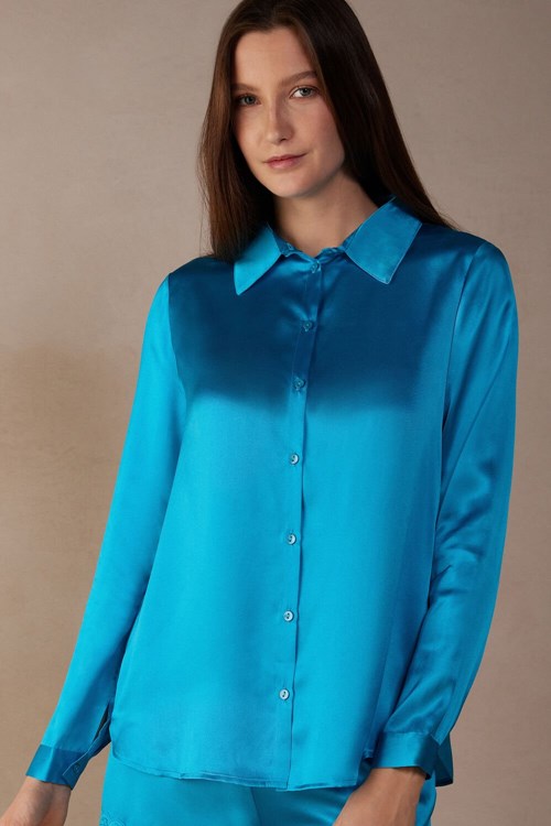 Intimissimi Long Sleeve Silk Shirt Blue - 210j - Digital Turquoise | 3615MHEFN