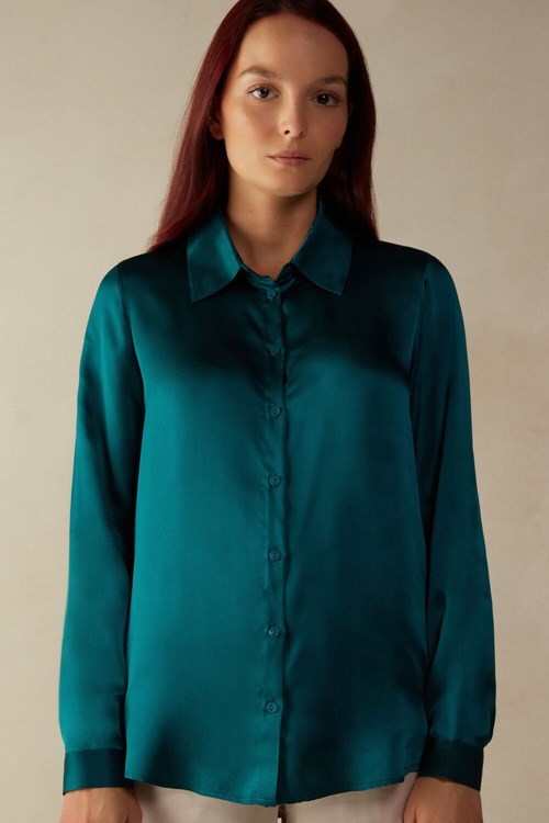 Intimissimi Long Sleeve Silk Shirt Green - 4572 - Evergreen | 2593CPYIF