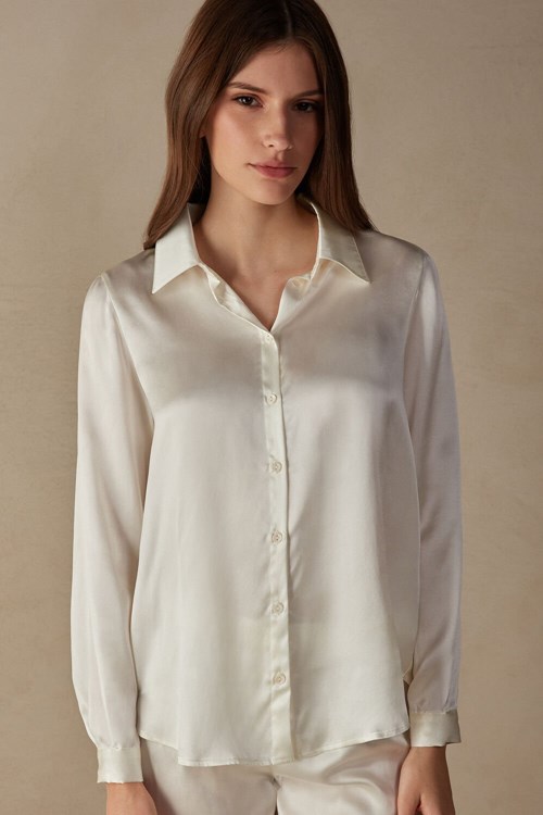 Intimissimi Long Sleeve Silk Shirt Ivory - 2127 - Talc White | 2491KLQUD