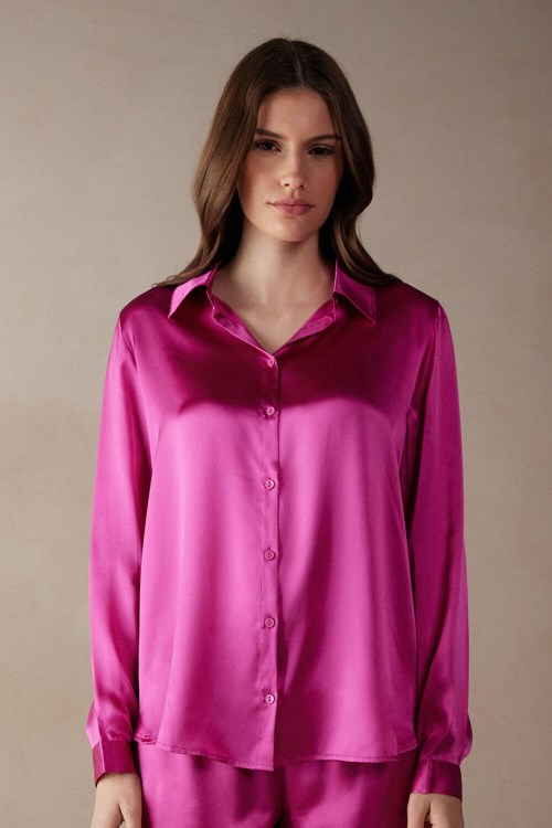 Intimissimi Long Sleeve Silk Shirt Pink - 206j - Valentine Pink | 5709XMPOJ