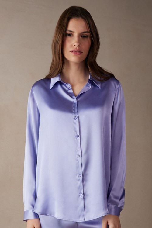 Intimissimi Long Sleeve Silk Shirt Violet - 212j - Sweet Lavender | 1042FDKQB