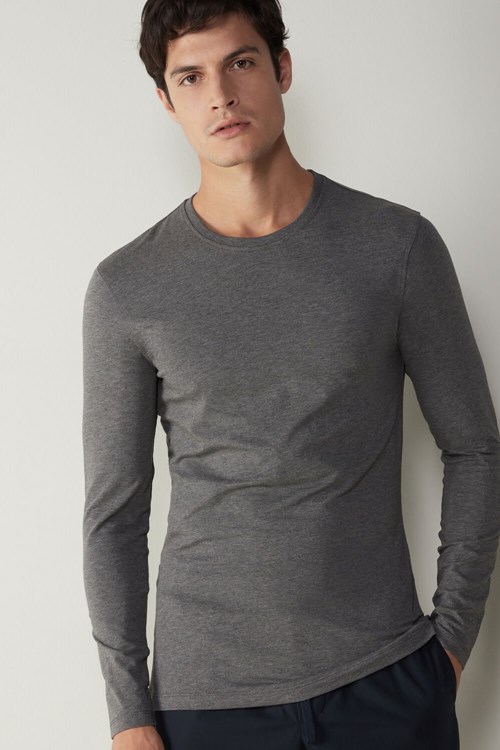 Intimissimi Long-Sleeve Stretch Supima Cotton Top Dark Grey - | 4956CWOTR