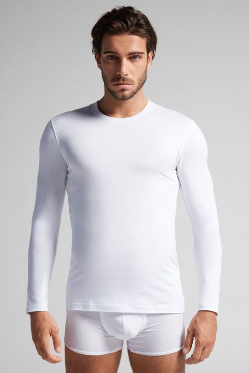 Intimissimi Long-Sleeve Stretch Supima Cotton Top White - 001 - White | 6478AYJPO