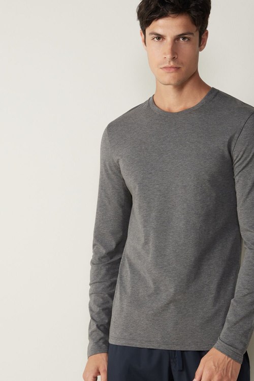 Intimissimi Long-Sleeve Supima® Cotton Top Dark Grey - 5227 - Heathered Graphite Grey | 4916UPEWY