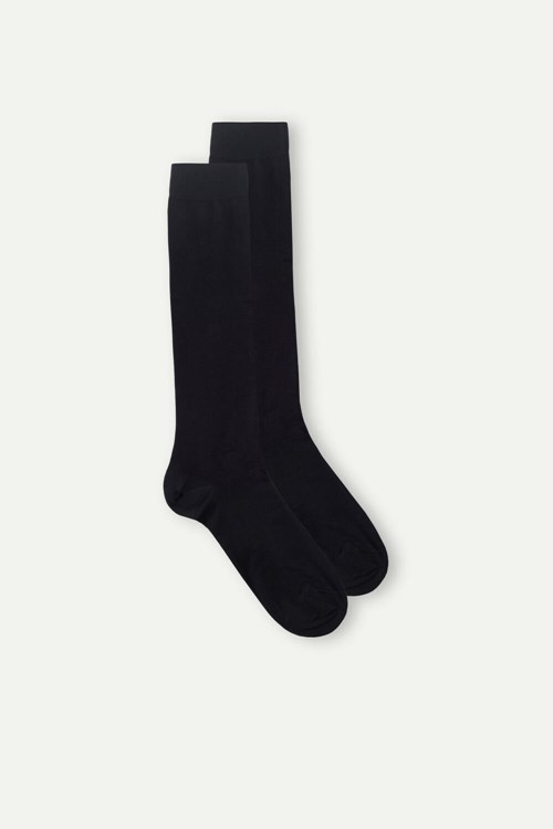 Intimissimi Long Socks in Stretch Supima® Cotton Black - 019 - Black | 2469RHGWJ