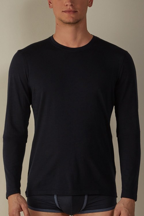 Intimissimi Long-sleeve Crew-Neck Merino-Wool Top Blue - 800 - Midnight Blue | 6058NPRZO