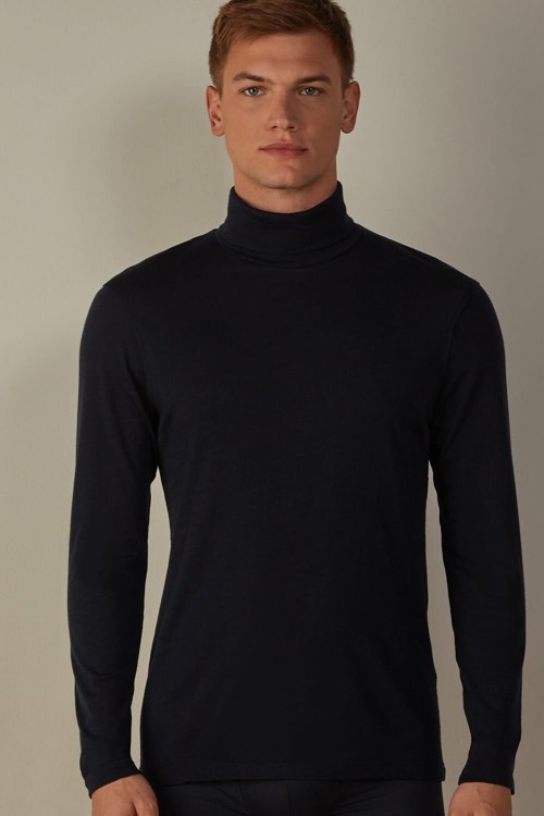 Intimissimi Long-sleeve High-Neck Merino-Wool Top Blue - 800 - Midnight Blue | 3150SLXCJ