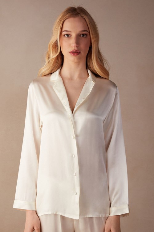 Intimissimi Mannish-Cut Jacket in Silk Satin Ivory - 2127 - Talc White | 2086JYIFV