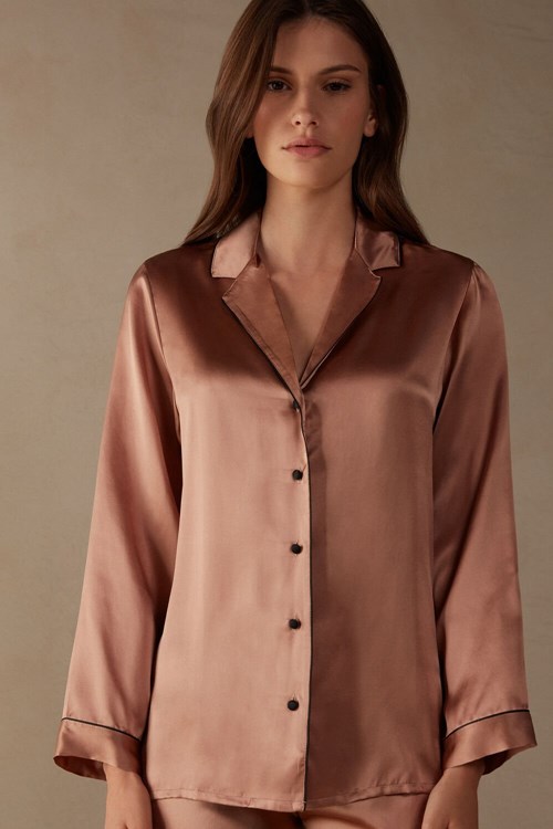 Intimissimi Mannish-Cut Jacket in Silk Satin Natural - 163i - Satin Pink | 5476GMIJE