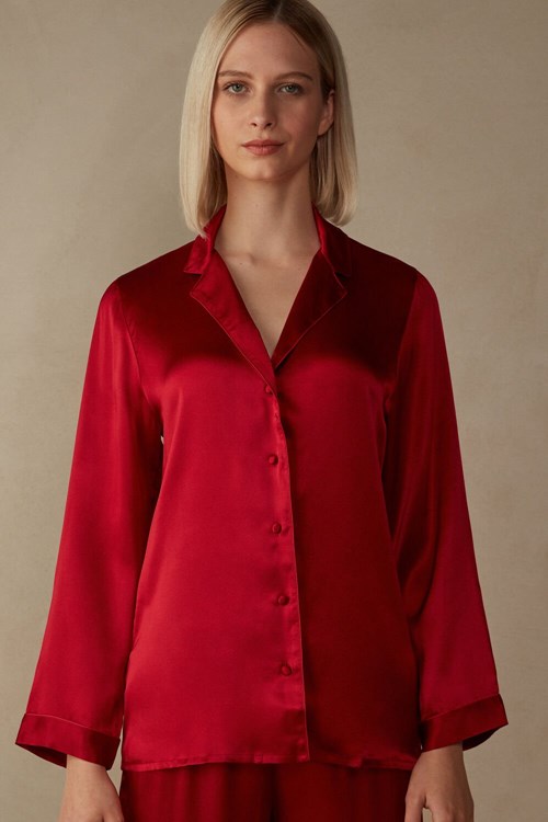 Intimissimi Mannish-Cut Jacket in Silk Satin Red - 1473 - Red | 9257GXMEC