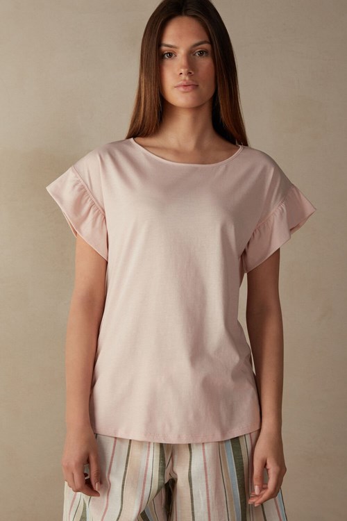 Intimissimi Marine Holidays Short Sleeve Top in Supima® Ultrafresh Cotton Pink - 873i - Light Pink | 1562SXDPO