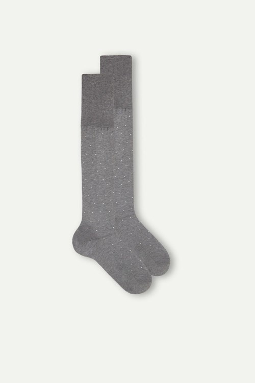 Intimissimi Men’s Long Socks in Patterned Lisle Cotton Grey - 063j - Graphite Grey Heather Dot Print | 1087AVHNQ