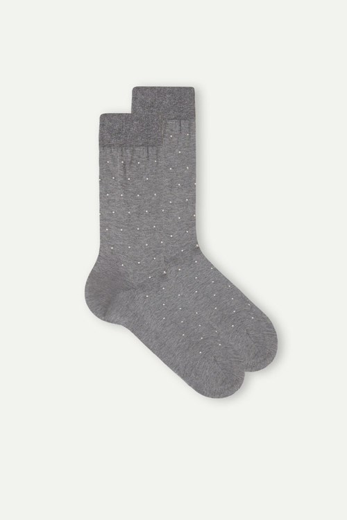 Intimissimi Men’s Short Socks in Patterned Lisle Cotton Grey - 063j - Graphite Grey Heather Dot Print | 2971OGQJD