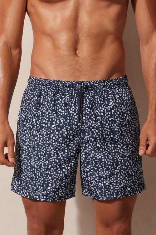 Intimissimi Micro Flower Print Swim Trunks Blue - 271j - Intense Blue Microflower Print | 7260BUJLY